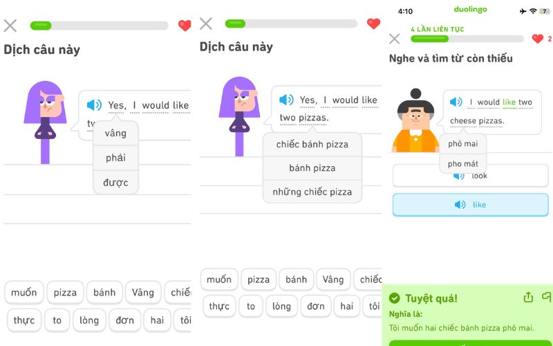 App học IELTS miễn phí - sử dụng từ điển trong Duolingo