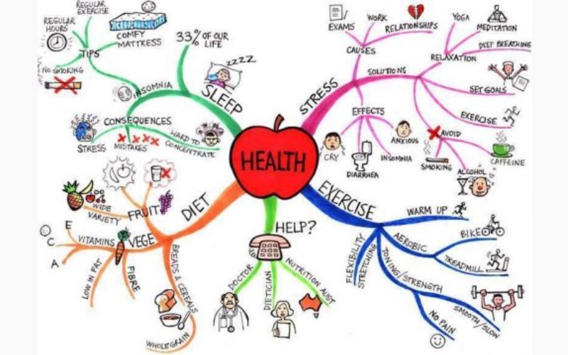 Một mẫu mind map (sơ đồ tư duy) về từ vựng sức khỏe
