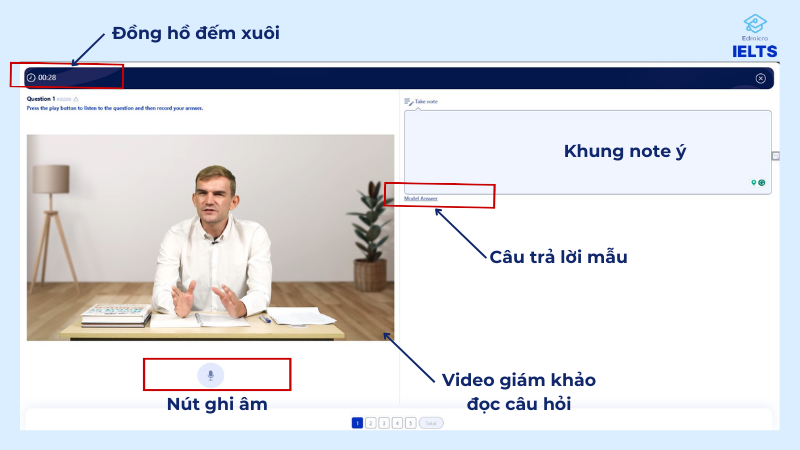 Giao diện ôn luyện Speaking trên Edmicro IELTS 
