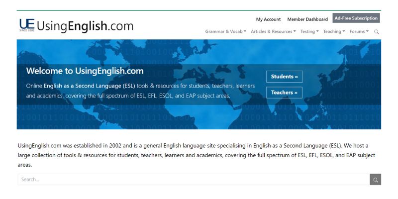 UsingEnglish là trang web phù hợp cho cả giáo viên và học sinh