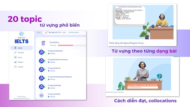 Học viên được trang bị 20 topic từ vựng, collocations và idioms
