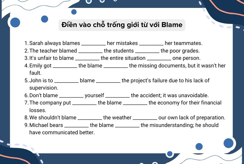 Bài tập blame đi với giới từ gì