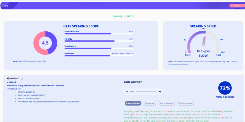 Kết quả chấm chữa Speaking chi tiết