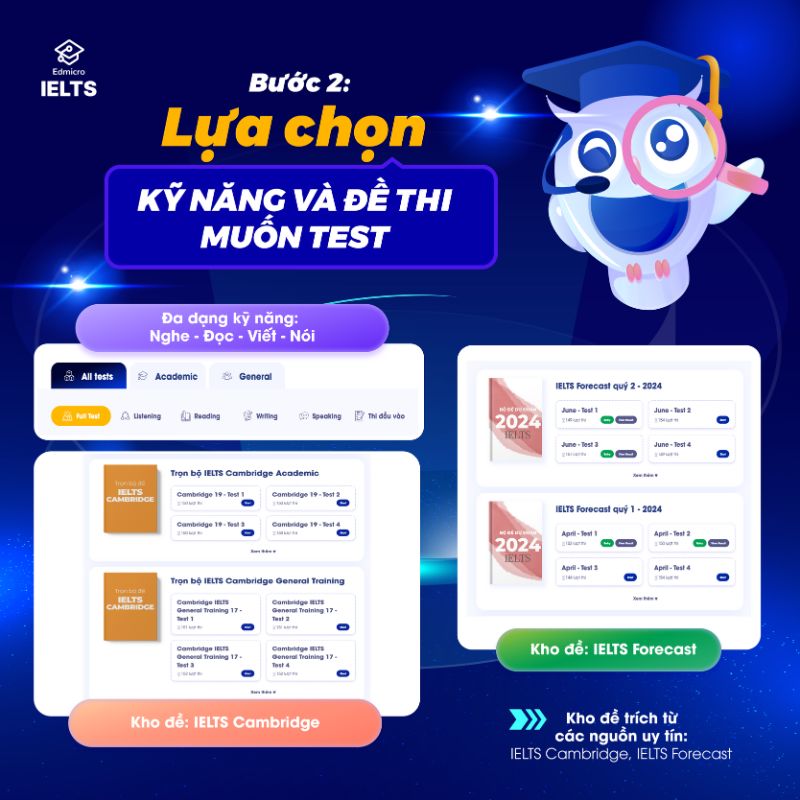 Bước 2: Lựa chọn kỹ năng và đề thi muốn test