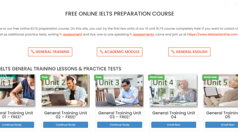 Giao diện thi thử của website IELTS For Free