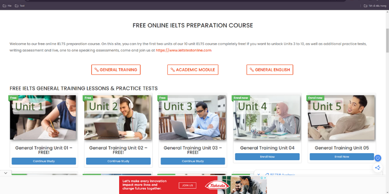 Website thi thử Reading - IELTS For Free