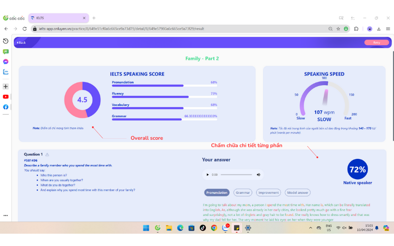 Chấm chữa Speaking và Writing chi tiết hơn